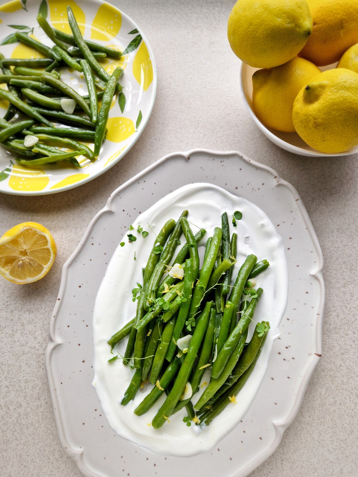 Sperziebonen met gegrilde citroenyoghurt&nbsp;(bijgerecht)